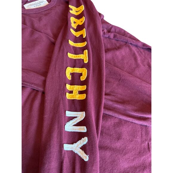 Abercrombie Mens Muscle Fit LS Tee XL Burgundy Y2K A&F Logo Shirt - Picture 2 of 9